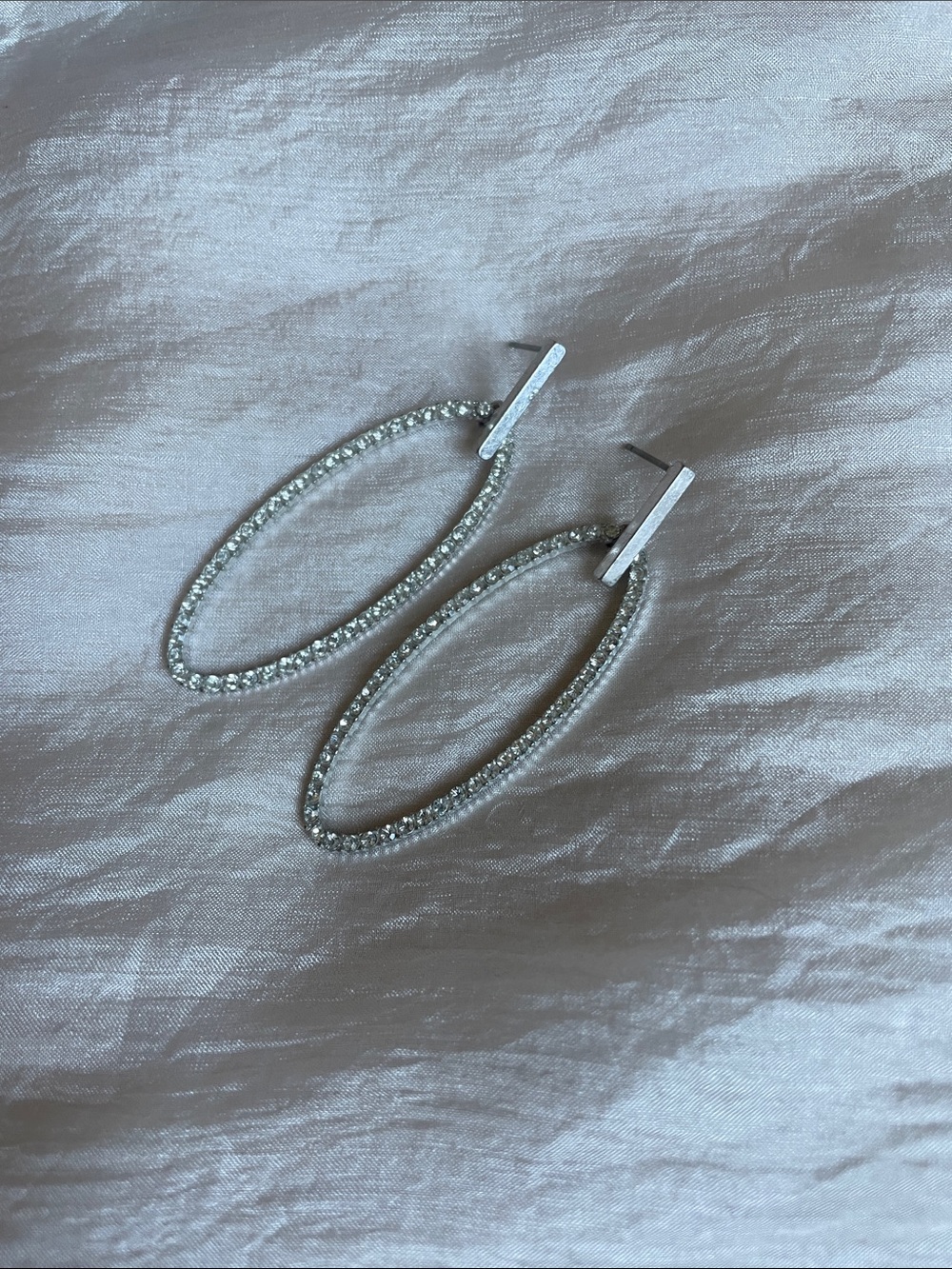 Crystal Oval Drop Earrings - Silver